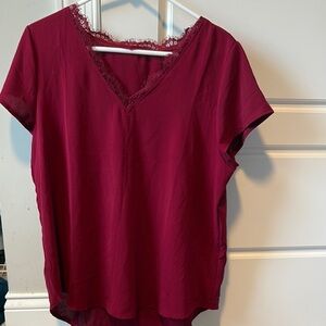 Women's Burgundy Lace Trim Top